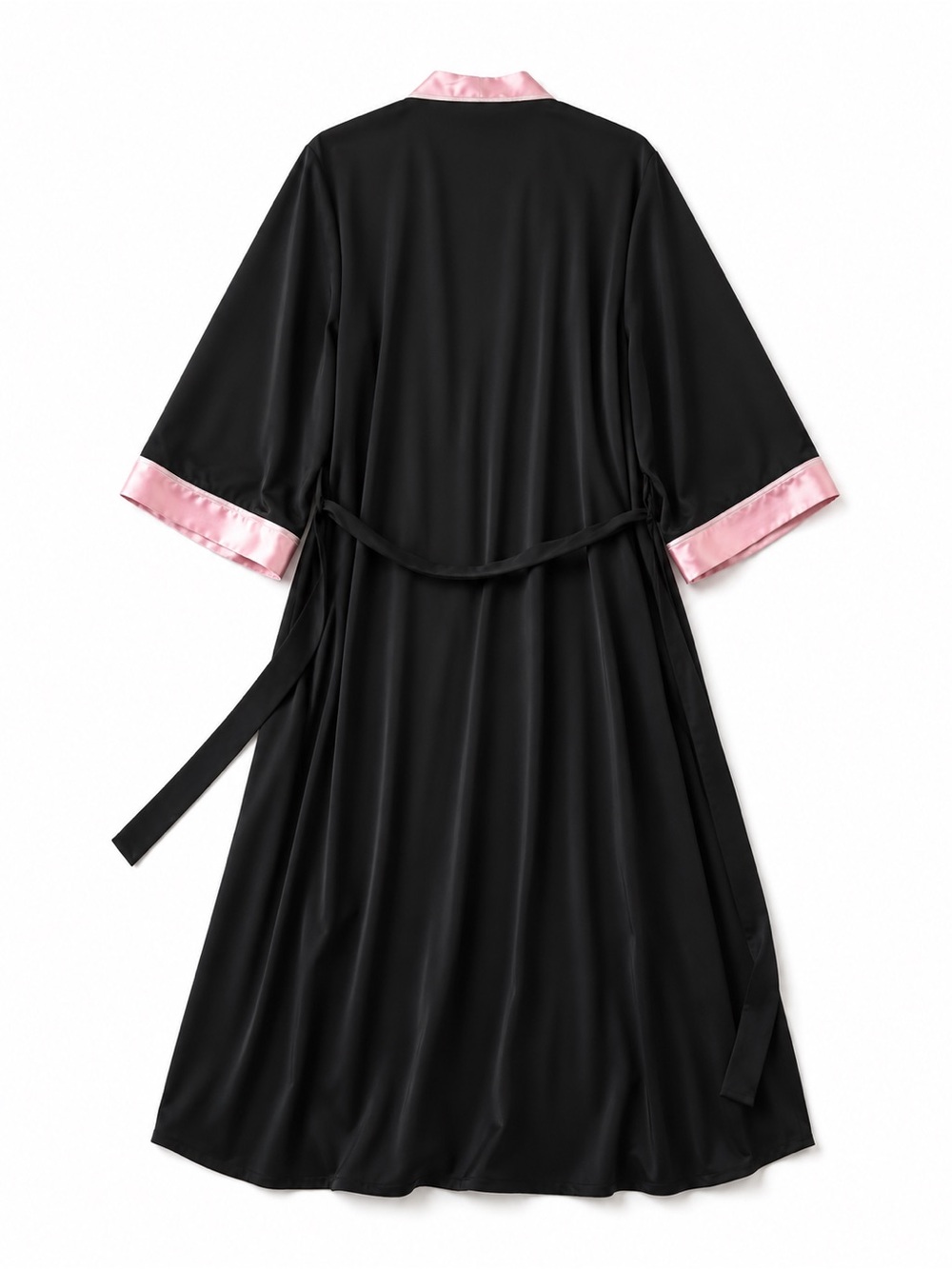 Oscar De La Renta Pink Label Black and Pink Satin Embroidered Floral Kimono Robe - Picture 2 of 3